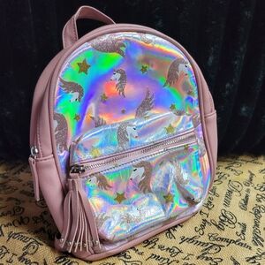 Kids halografic horse star back pack dusty rose color